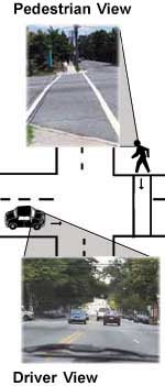 Driver And Pedestrian views of a crosswalk